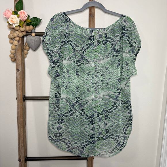 Cabi Style 746 Green Blue Short Sleeve Sheer Blouse Size Large - Picture 5 of 10